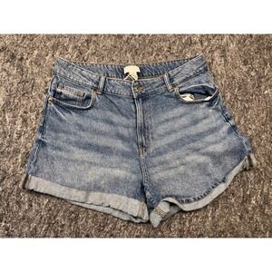 HM Womens Light Wash Blue Denim High Waisted Rolled Cuff Shorts Size 14